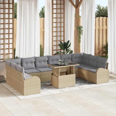 vidaXL Set de canapele pentru grădină 11 pcs Bej Rattan poli foto