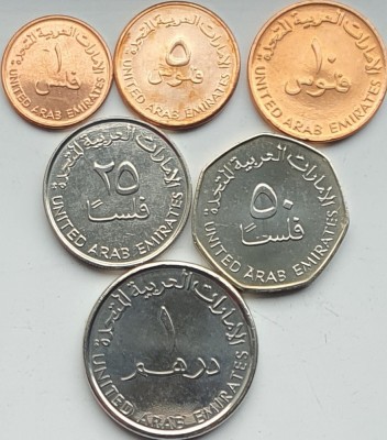 set 6 monede Emiratele Arabe Unite 1, 5, 10, 25, 50 fils 1 Dirham UNC - A40 foto