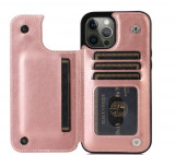 Carcasa din piele ecologica cu buzunare, EVNC, Leather Case, compatibil cu iphone 13, roz