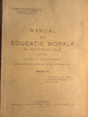 Manual de educație morală cl ii secundara 1940,Constantin stelian foto