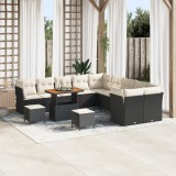 Set de canapea de grădină vidaXL cu 13 piese și pernuțe, Negru, Ratan, Acacia, Set de dining de grădină vidaXL cu 3 piese și pernuțe, Negru, Ratan, Ac