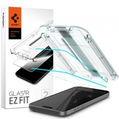 Folie de protectie Ecran Spigen EZ FIT pentru Apple iPhone 15, Sticla Securizata, Full Glue, Set 2 bucati
