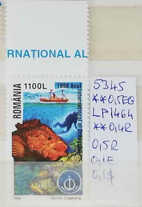 1998 Anul International al Oceanului LP1464 MNH Pret 0,7+1 Lei