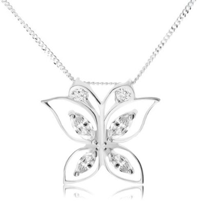 Colier din argint 925, fluture sclipitor, contururi de aripă cu zirconiu transparent foto