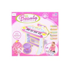 Instrument muzical pianina electronica malplay cu scaun si microfon 45 cm inaltime roz