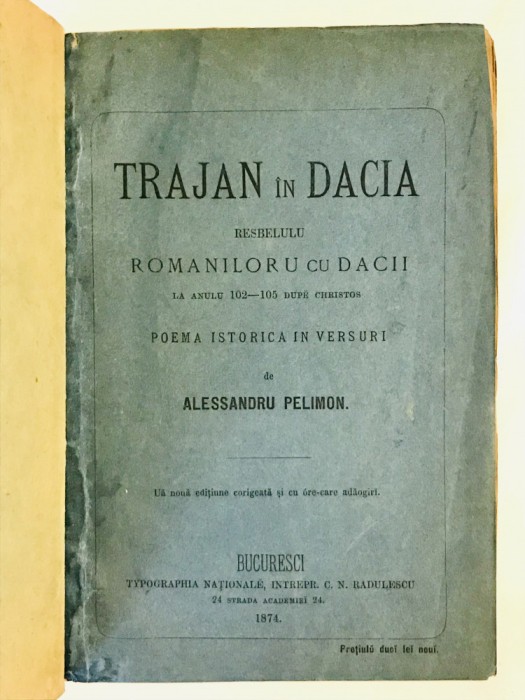 Traian / Trajan in Dacia, Poema Istorica in versuri, 1874
