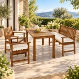 Set mobilier de gradina pentru servirea mesei si relaxare in aer liber,7 piese din lemn de salcam,cu masa spatioasa pentru terasa,banca si scaune c