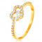 Inel din aur 375 - braţe din zirconiu, contur inimă lucioasă, transparentă cu zirconiu - Marime inel: 50