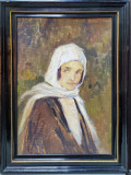 Virgil Condoiu - Tanara cu naframa alba, ulei pe carton, 70x50 cm. Album Pictura