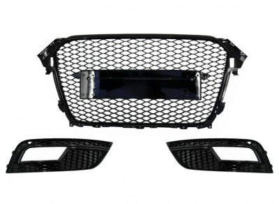 Grila Centrala cu Grile Proiector AUDI A4 B8 Facelift (2012-2015) RS Design Negru Lucios Performance AutoTuning foto