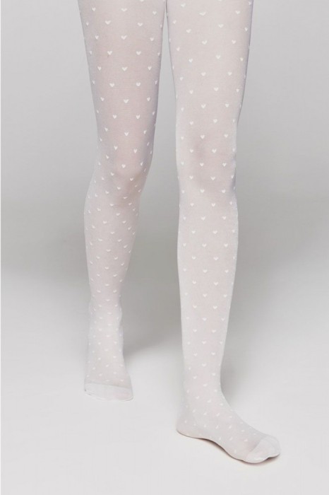 Ciorapi copii grosi cu model inimioare, Anabel 20 Den - Bianco, 140-146 (22)