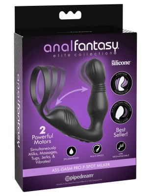Stimulator Anal Cu Vibratii Si Inel Penis Ass-Gasm Pro P-Spot Milker, Negru, 10 cm foto