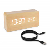 Cumpara ieftin Ceas digital din lemn cu alarma, umiditate, temperatura, 38876, Kwmobile