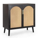 Cumpara ieftin Comoda 2 usi mdf negru ratan natur Josine 80x40x80 cm