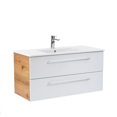 Dulap inferior Vario Clam 100 cu lavoar stejar-alb foto