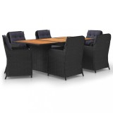 VidaXL Set mobilier de grădină, 7 piese, negru, poliratan