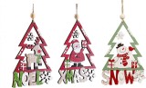 Set de 3 decoratiuni de Craciun DYWW, lemn, rosu/verde/alb, 14 x 10 cm