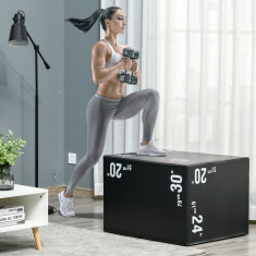 HOMCOM Cutie pliometrica 3 in 1, 76L x 51l x 61i cm, Exercitii cu sarituri pentru CrossFit, Antrenament prin sarituri, MMA acasa, la birou, la sala