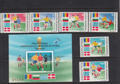 ROMANIA 1990 LP 1234 LP 1235 PRELIMINARIILE C.M. FOTBAL ITALIA SERIE+COLITA MNH foto