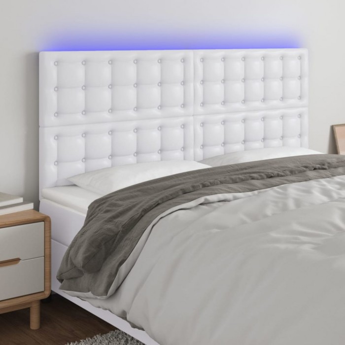 vidaXL Tăblie de pat cu LED, alb, 200x5x118/128 cm, piele ecologică 3122533