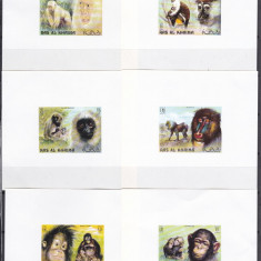 DB1 Fauna Ras al Khaima Maimute 6 SS de lux RARE MNH Mici imperfectiuni