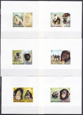 DB1 Fauna Ras al Khaima Maimute 6 SS de lux RARE MNH Mici imperfectiuni foto