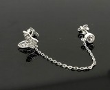 Cumpara ieftin Cercel Single Double Piercing din Argint 925 cu Lant, Fluture si Zirconiu 6.5mm