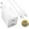 Incarcator Retea Cu Cablu Lightning HOCO N42 45W 3A 2 x USB-C Alb