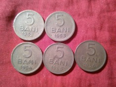 5 Monede 5 bani 1952 , 53 , 54 , 55, 56 RPR , cal. F.Buna , bronz