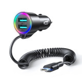 &Icirc;ncărcător auto rapid 3 &icirc;n 1 cu cablu USB-C de 1,5 m și 17 W negru JR-CL24 Joyroom