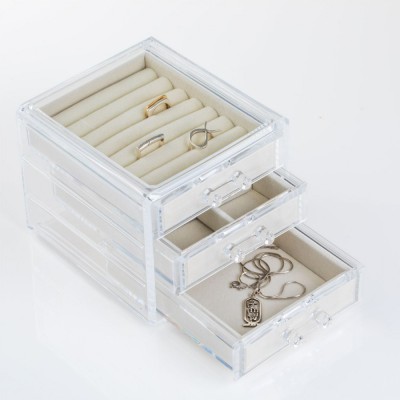 Organizator Bijuterii Acrilic, Model 3 Compartimente, Transparent, Dimensiuni 12x13.5x10.5cm foto