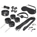 Cumpara ieftin Set accesorii erotice pentru cupluri, 13 piese, din piele ecologica, negru , accesorii pentru relaxare si activitati in doi