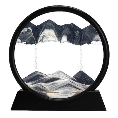 Obiect decorativ cu efect 3D din nisip, rotativ 360 , sticla si baza stabila, 18 x 19 cm, pentru birou, living si decor modern, negru foto