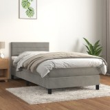 VidaXL Pat box spring cu saltea, gri deschis, 80x200 cm, catifea