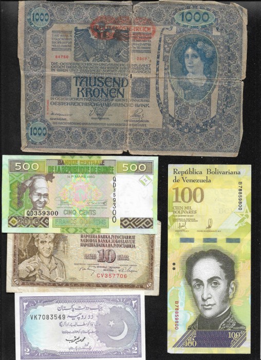 Set 5 bancnote de prin lume adunate (cele din imagini) #396