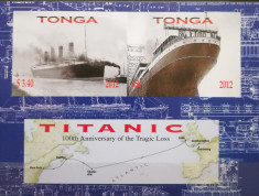 BC55, Tonga 2012, colita neperforata Titanic, vapoare foto