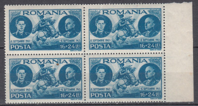 ROMANIA 1943 LP 155 I REGELE MIHAI I - 3 ANI DE DOMNIE BLOC DE 4 TIMBRE MNH foto