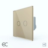 Intrerupator touch dublu cap scara/cruce Livolo ZigBee, sticla aurie