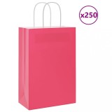 vidaXL Pungi de h&acirc;rtie 250 buc cu m&acirc;nere roz 21x11x31 cm