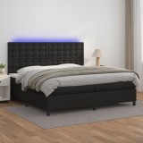 VidaXL Pat cu arcuri, saltea și LED, negru, 200x200cm, piele ecologică