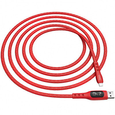 Cablu Date si Incarcare USB la Lightning HOCO S6 Sentinel, Afisaj Led, 2.4A, 1.2 m, Rosu foto