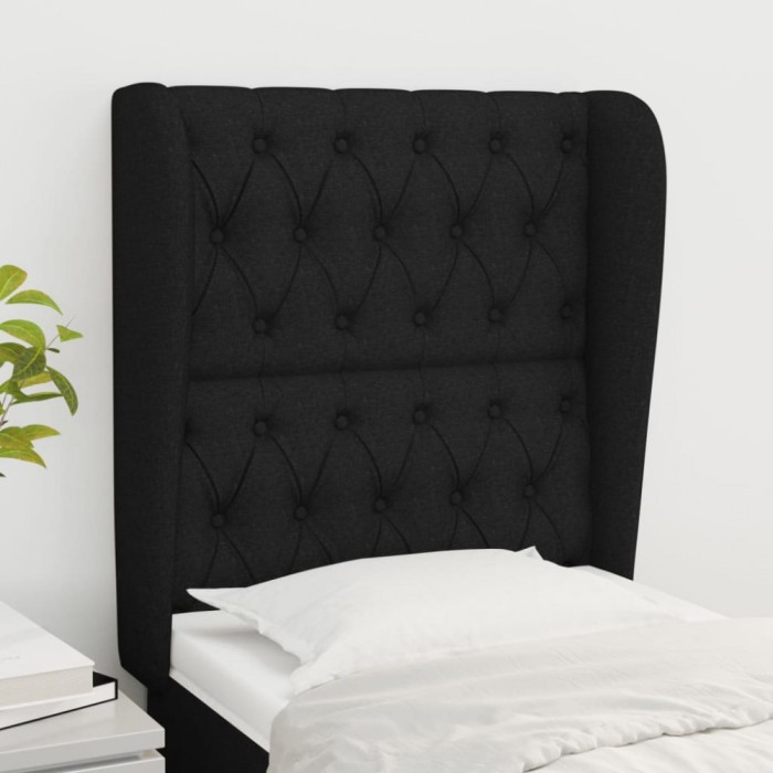 vidaXL Tăblie de pat cu aripioare, negru, 83x23x118/128 cm, textil 3118268
