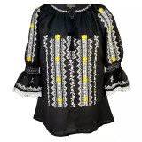 Cumpara ieftin Ie Traditionala Neagra cu Motiv Geometric Alb de Dama - IMS26