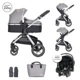Carucior Set 3 in 1, Lorelli Viola, cos auto Spirit inclus, transformabil, sezut reversibil, pana la 22 kg, Grey