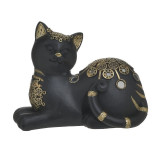 Pisica decor din rasina Black Gold 19 cm x 14 cm, Inart
