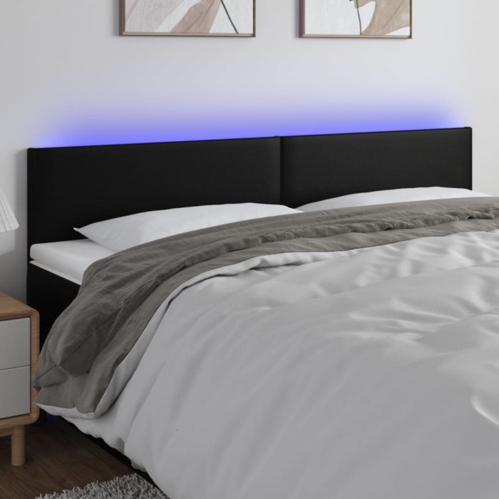 vidaXL Tăblie de pat cu LED, negru, 160x5x78/88 cm, piele ecologică 3121428