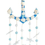 Clopotei de v&acirc;nt din ceramică, decor marin cu ancoră, scoici și margele, 50 cm, albastru, CMCLASS
