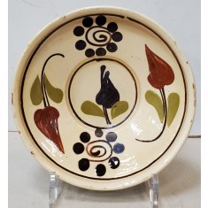 Castron din ceramica, decorat cu motive florale, perioada interbelica