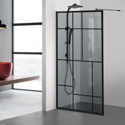Paravan dus walk-in Aqua Roy Black, model Urban negru, sticla 8 mm gri securizata, anticalcar, 90x195 cm foto