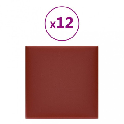 Panouri perete 12 buc. roșu vin 30x30cm piele ecologică 1,08 m&amp;sup2; foto